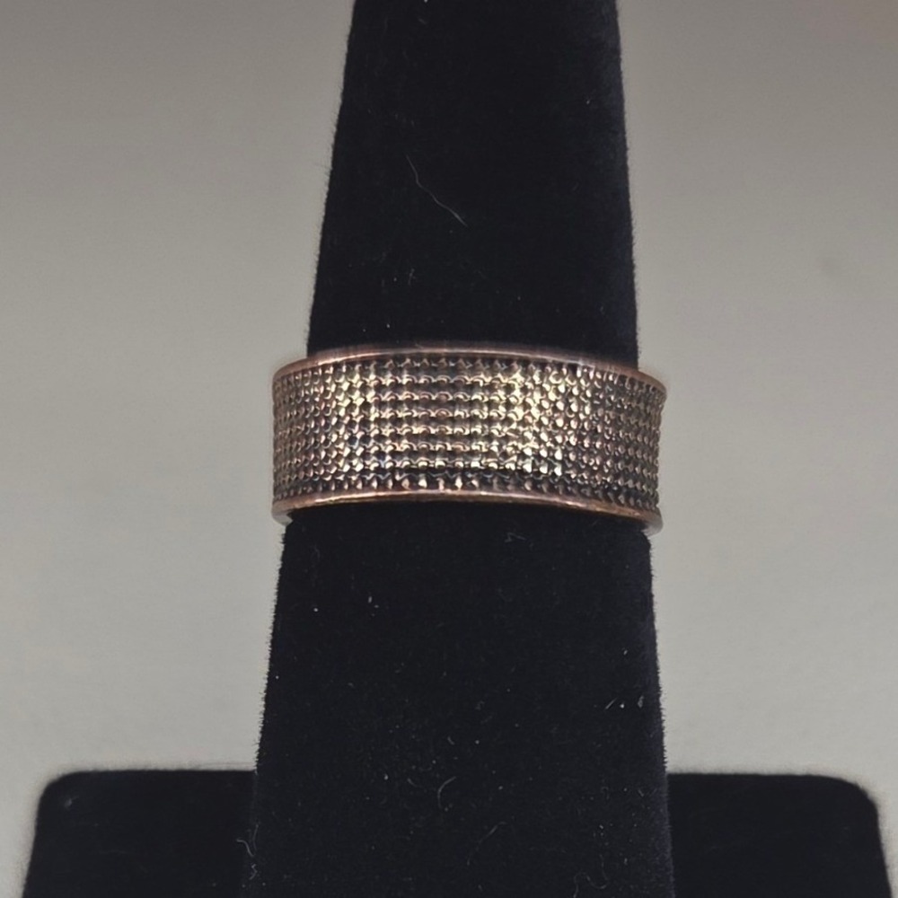 Copper Tone Wide Band Textured Statement Ring Bohemian Industrial Size 8 0395